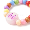 Colorful Flat Round with Letter Acrylic Finger Ring with Round Beads for Women RJEW-JR00427-6
