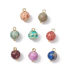 Dyed Natural Imperial Jasper Round Charms with Brass Loops PALLOY-JF04139-1