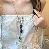 Chinese Style Porcelain & Alloy & Wood Leaf Pendant Adjustable Waxed Cord Long Necklaces for Women WG8DC5B-01-3