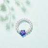 Plastic Imitation Pearl & Millefiori Glass Beaded Finger Ring for Women RJEW-JR00484-2
