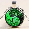 Feng Shui Yin-Yang & Tree of Life Pattern Flat Round Glass Pendant Necklaces NJEW-N0051-010A-02-1
