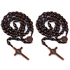 2Pcs Zinc Alloy & Wood Jesus Cross Rosary Bead Necklaces NJEW-DC0001-14-1