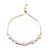 Clear Cubic Zirconia & Enamel Hamsa Hand with Evil Eye Links Slider Bracelet BJEW-A127-02G-2