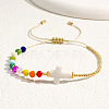 Vintage Bohemian Cross Shell & Mixed Stone Bead Braided Bracelets LJ7242-2-2