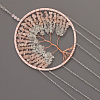 Brass Wire Wrapped Natural Rose Quartz & Quartz Crystal Chips Tree of Life Pendant Decorations HJEW-D302-04-3