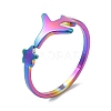 Ion Plating(IP) 304 Stainless Steel Star & Airplane Open Cuff Ring for Women RJEW-M149-12RC-3