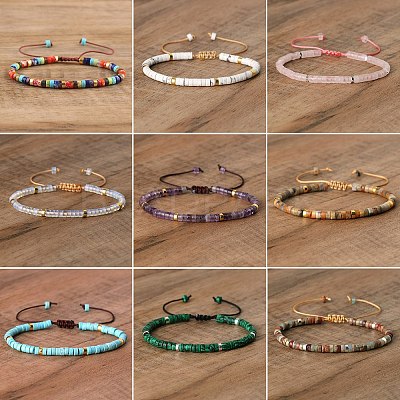 Natural & Synthetic Mixed Gemstone Beaded Braided Bracelets QH4784-M-1
