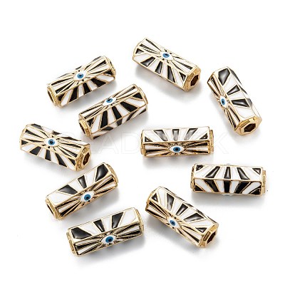 Golden Evil Eye Brass Enamel Stripe Tube Beads KK-A155-27G-1