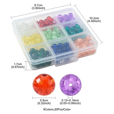 180Pcs 9 Colors Spray Painted Crackle Glass Beads Set CCG-FS0001-03-1