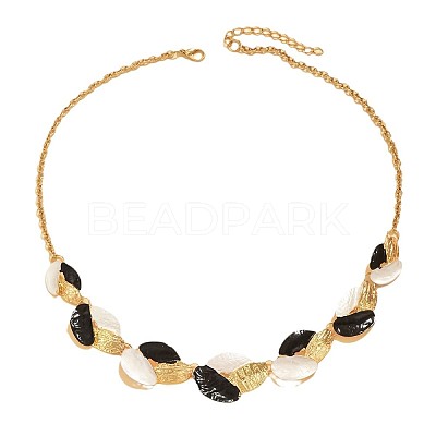 3 Tone Leaf Alloy Enamel Bib Necklace & Stud Earring FS-WG7DDB7-02-1