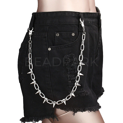 Punk Style Alloy with Aluminium Spiked Cone Chain Belts for Pants FS-WGA3437-01-1
