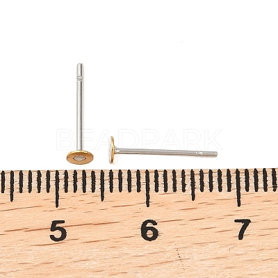 304 Stainless Steel Stud Earring Settings with Flat Round Brass Head X-STAS-R073-01-1