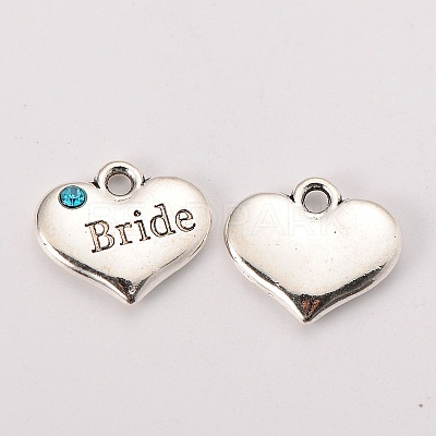 Wedding Theme Antique Silver Tone Tibetan Style Heart with Bride Rhinestone Charms LS-TIBEP-N005-12A-1