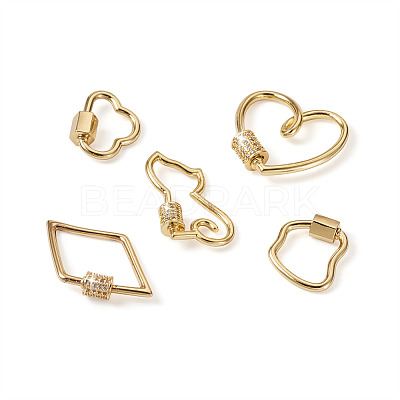 5Pcs 5 Styles Brass Screw Carabiner Lock Charms KK-FW0001-12-1