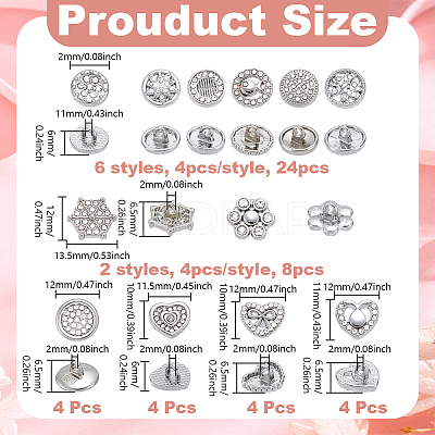 48Pcs 12 Colors 1-Hole Alloy Rhinestone Shank Buttons BUTT-GA0001-43P-1
