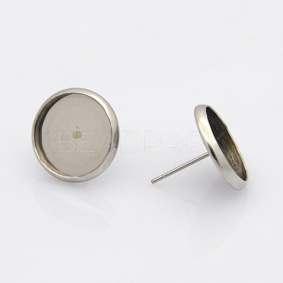 Tarnish Resistant 304 Stainless Steel Flat Round Stud Earring Settings STAS-N019-21-12mm-1