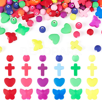 120Pcs 4 Styles Spray Painted Opaque Acrylic Beads ACRP-TA0001-03-1