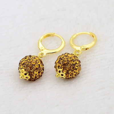 Dangling Round Ball Resin Rhinestone Earrings LS-EJEW-J080-17G-1