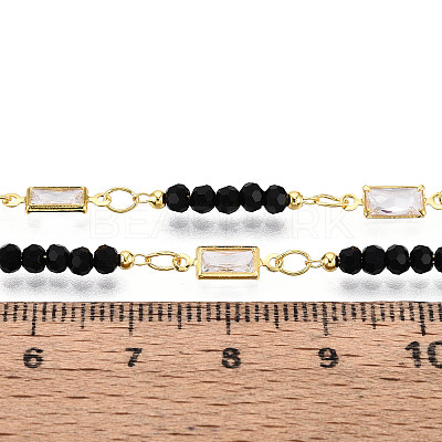 Brass Cubic Zirconia Rectangle Link Chains CHC-T018-19A-G-1