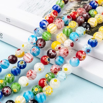 Round Handmade Millefiori Glass Beads Strands LK-R004-82-1