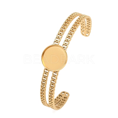 304 Stainless Steel Blank Cuff Bangle Bases with Flat Round Tray SA-CBA82C8-05A-G-1