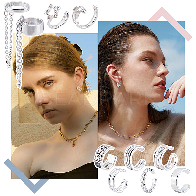 2Pairs 2 Styles 925 Sterling Silver Cuff Earrings EJEW-UN0002-84-1