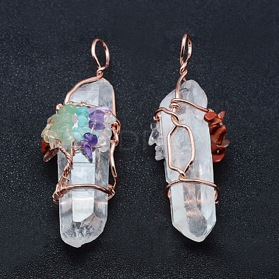 Natural Quartz Crystal and Mix Gemstone Big Pointed Pendants G-K235-01B-1