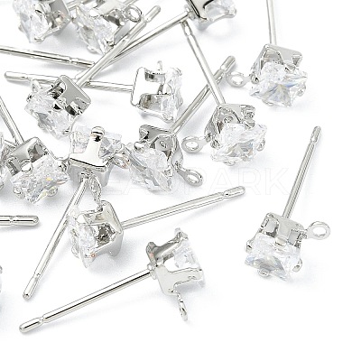 SHEGRACE Brass Clear Cubic Zirconia Square Stud Earring Findings XGR0103P-115P-1