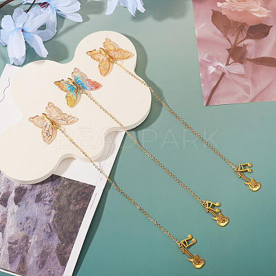 3Pcs Butterfly Acrylic & Alloy Musical Note Guitar Charm Bookmark AJEW-TA00045-1