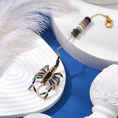 Scorpion Glass Seed Beads Pendant Decoration HJEW-MZ00121-01-1