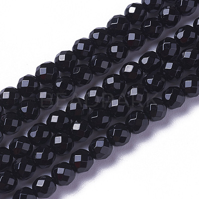 Natural Dyed & Heated Black Onyx Beads Strands X-G-F596-28-3mm-1