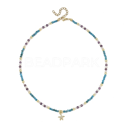Ocean Brass Micro Pave Clear Cubic Zirconia Starfish Pendant Necklaces NJEW-JN06429-01-1