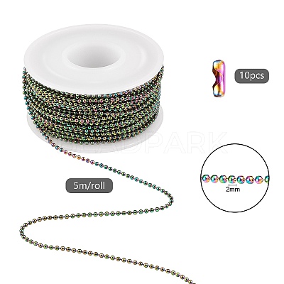 5M Rainbow Color 304 Stainless Steel Ball Chains STAS-SZ0002-22A-1