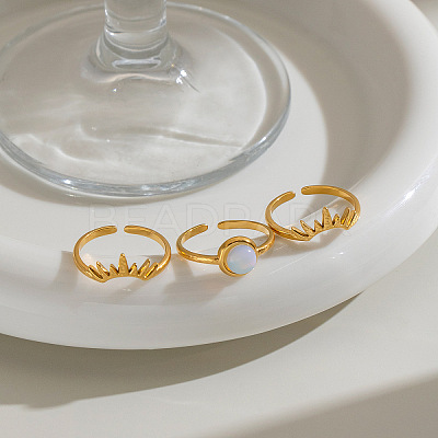 304 Stainless Steel Opalite Cuff Open Rings for Women LQ1923-1