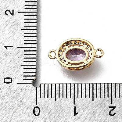 Brass Purple Cubic Zirconia Oval Connector Charms X-KK-D312-08G-1