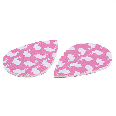 PU Leather Big Teardrop with Bunny Pendants FIND-T058-A44-1