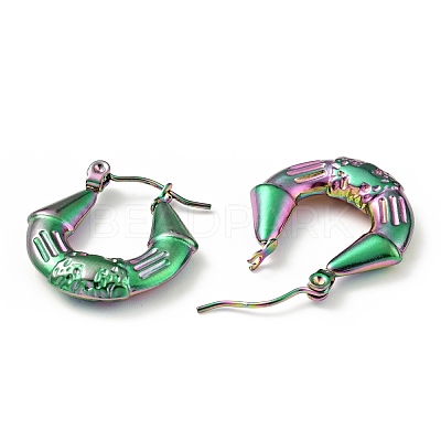 Ion Plating(IP) Rainbow Color 304 Stainless Steel Twist Teardrop with Cross Hoop Earrings for Women EJEW-G293-09M-1