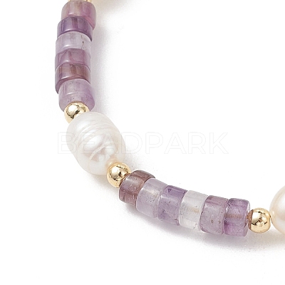 Natural Amethyst & Cultured Freshwater Pearl Beaded Bracelets for Women BJEW-JB13249-02-1