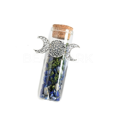 Natural Lapis Lazuli Chip Healing Crystals Wishing Bottles with Alloy Triple Moon Decor PW-WGD8D42-02-1