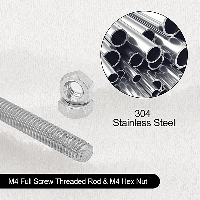 304 Stainless Steel M4 Full Screw Threaded Rod & M4 Hex Nut STAS-GA0001-48B-1
