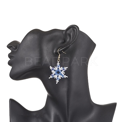 304 Stainless Steel Glass Seed Beads Snowflake Dangle Earrings EJEW-MZ00537-01-1