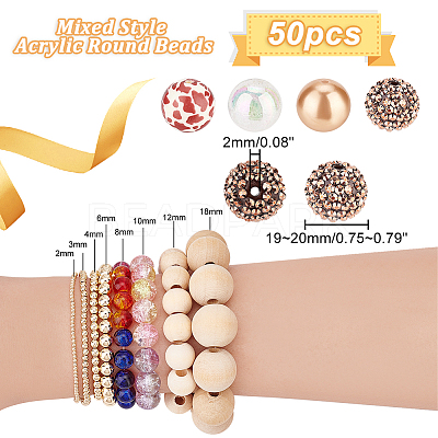 1 Set Mixed Style Acrylic Round Beads Sets SACR-PH0001-52K-1
