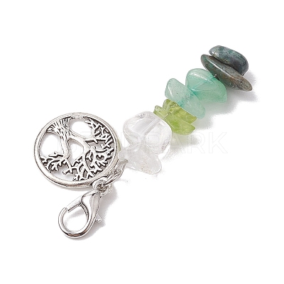Natural Peridot & Quartz Crystal Chips Pendant Decoration HJEW-JM02100-04-1