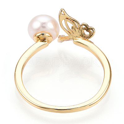 Natural Pearl Open Cuff  Ring Micro Pave Clear Cubic Zirconia PEAR-N022-C06-1