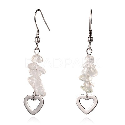 Heart Natural Crystal Dangle Earrings EJEW-JE01886-01-1