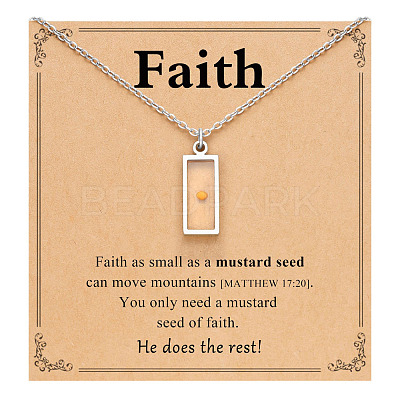 Rectangle 201 Stainless Steel Mustard Seed Pendant Necklaces for Women WG511AE-08-1