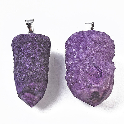Rough Raw Electroplate Natural Druzy Agate Pendants G-S359-274C-1
