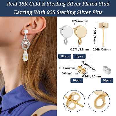 20Pcs 2 Colors Flat Round Brass Stud Earring Finding KK-BBC0013-38-1