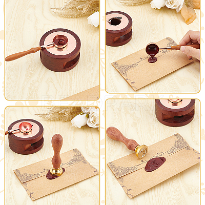 Brass Wax Seal Stamps with Wood Handle AJEW-WH0412-0086-1
