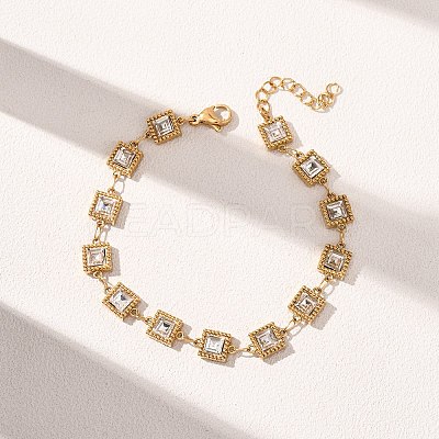304 Stainless Steel Pave Glass Link Chains Bracelets for Women BJEW-G780-04G-1